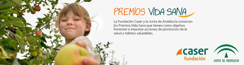 Foto cartel premios vida sana con los logos de fundación caser y junta de andalucia