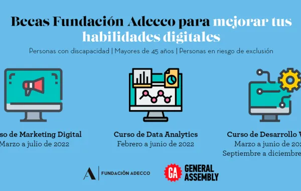Foto con el visual de las becas de la Fundación Adecco y General Assembly