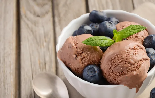Foto de un cuenco con varias bolas de helado de chocolate