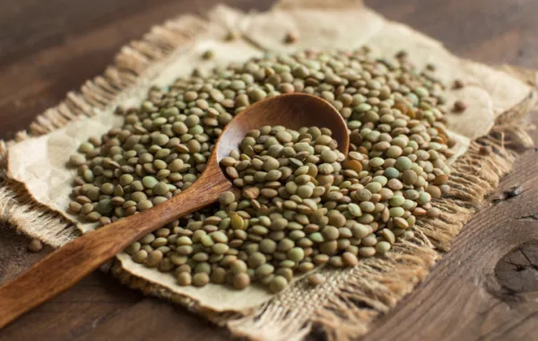 Foto de una puñado de lentejas aun no cocinadas