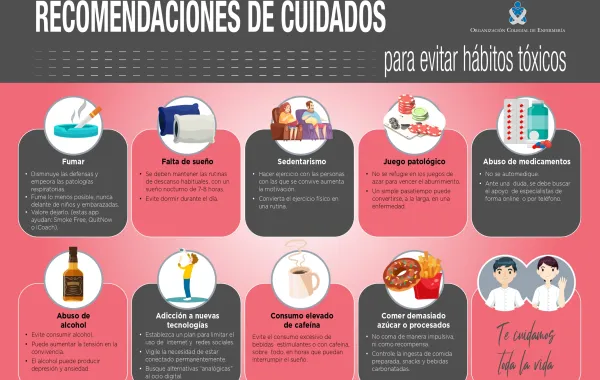 Cartel con recomendaciones de cuidados para evitar habitos toxicos