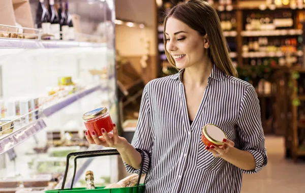 Foto de una mujer comprando en un supermercado alimentos