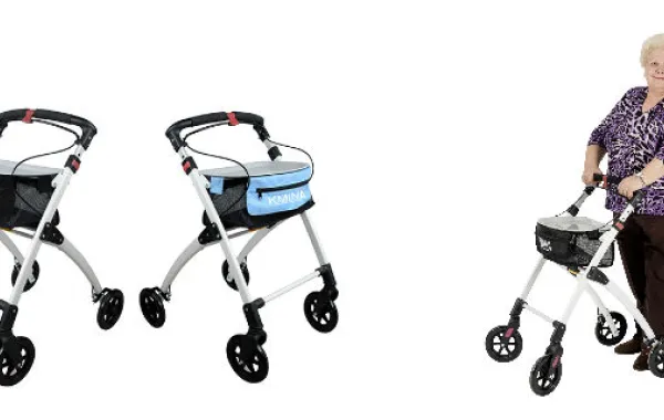 Foto de mujer mayor con andador y dos tipos de andadores