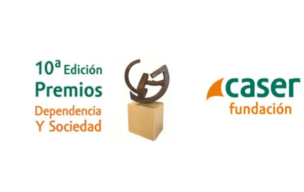 Foto de cartel de la decima edicion de premios dependencia y sociedad con logo fundación caser
