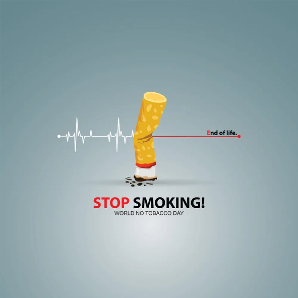 Foto de un cigarro y las palabras en inglés de no fumar