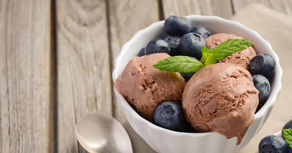 Foto de un cuenco con varias bolas de helado de chocolate